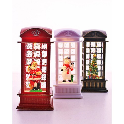 3 Adet Yeni Yıl Hediyesi Sulu Simli İngiliz Telefon Kulübesi İçinde Noel Temaları Set  Led Işıklı