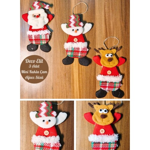 3 Adet Yılbaşı Çam Ağacı Süsü Peluş Tekstil Örme Orta Boy 17 cm x 11 cm