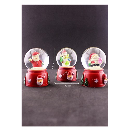 3 Adet Yılbaşı Noel Baba ve Kardan Adam Temalı Mini Boy Işıklı Kar Küresi 6,5 cm A