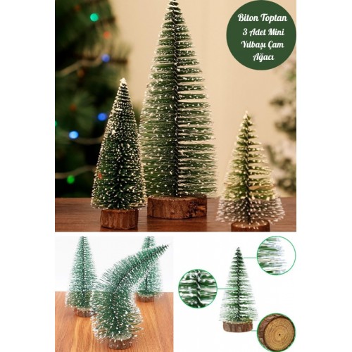 3 Lü Set Nevada Mini Çam Ağacı Uçlarına Kar Yağmış Karlı Yılbaşı Hediyesi  15 - 12 - 8  cm