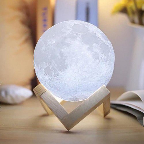 3D Ay Lamba Gece Lambası Beyaz 14 Cm Plastik Stand Hediyeli