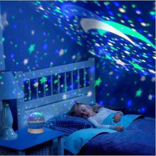 LED Projeksiyon Gece Lambası Dönen Ay Yıldız  Led Mavi