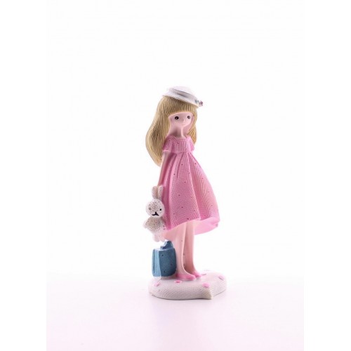 Dekoratif Peluş Oyuncağı İle Pembe Elbiseli Kız Biblo 13 cm