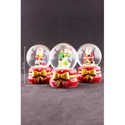 3 Adet Yeni Yıl Noel Baba Temalı Kurdele Detaylı Mini Boy Işıklı Kar Küresi 6,5 cm B