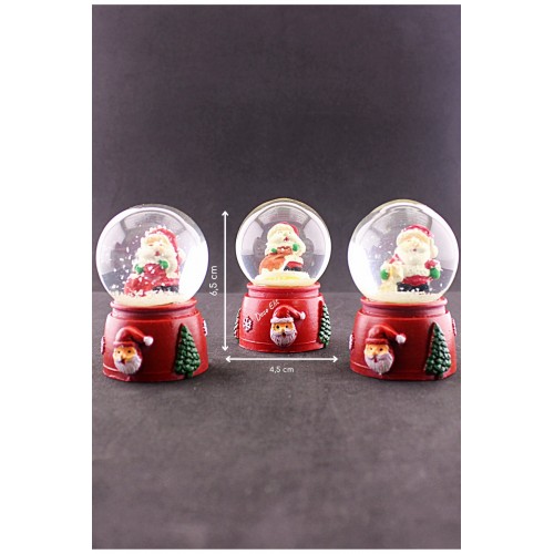 3 Adet Yeni Yıl Noel Baba Temalı Karışık Mini Boy Işıklı Kar Küresi 6,5 cm