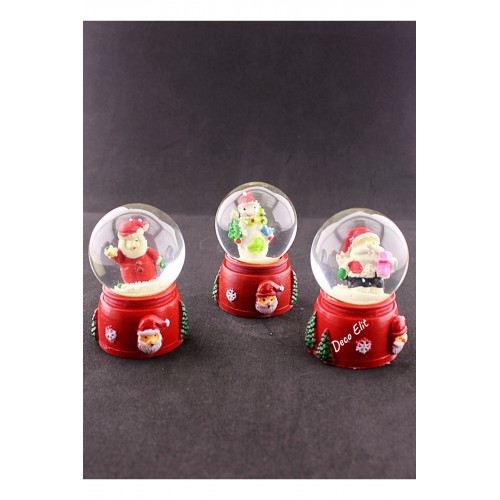 3 Adet Yılbaşı Noel Baba ve Kardan Adam Temalı Mini Boy Işıklı Kar Küresi 6,5 cm A