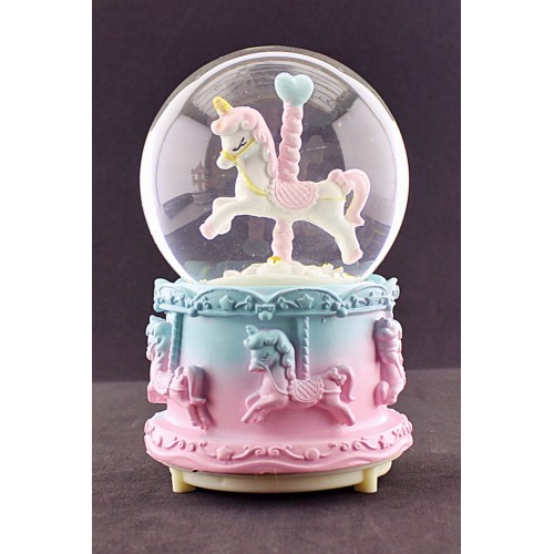 Unicorn Kar Küresi Işıklı Müzikli 12 cm ve Mavi Atlıkarınca Set