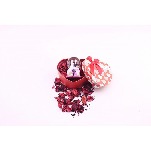 Kalp Kutuda Sevgililer Temalı Mini Boy Kar Küresi 6,5 cm Boy