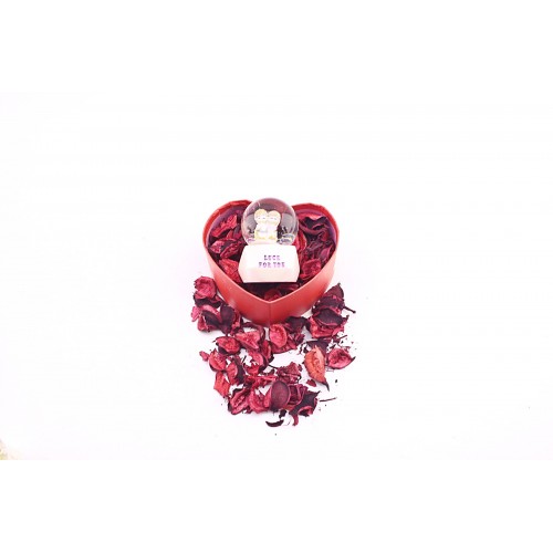 Kalp Kutuda Sarılan Çiftler Temalı Mini Boy Kar Küresi 6,5 cm Boy