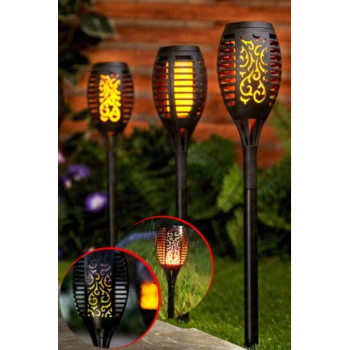 6 Adet Bahçe Lambası Alev Efektli Solar Led Güneş Enerjili Aydınlatma 50 Cm
