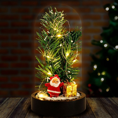 Kişiye Özel Hediye Noel Baba ve Çam Ağacı Temalı Led Işıklı Fanus