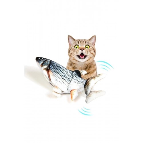 Kedi Oyuncağı Balık Şarjlı Hareket Eden Balık Oyuncak Büyük Boy Bez 30x13 Cm