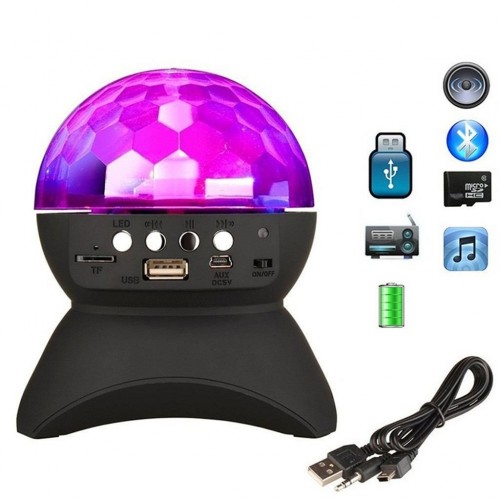 Yeni Nesil Dönen Disko Topu Kristal Led  Işıklı Şarjlı Bluetooth Hoparlör Radyo Aux/mp3 / SD Kart 