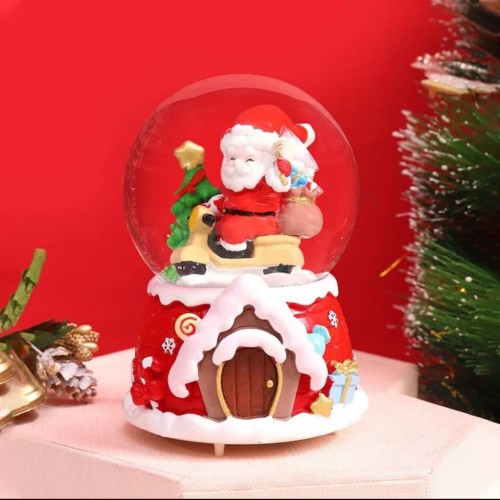 Noel Baba 2024 Tasarımlı 13 cm Büyük Boy Işıklı Müzikli Kar Küresi