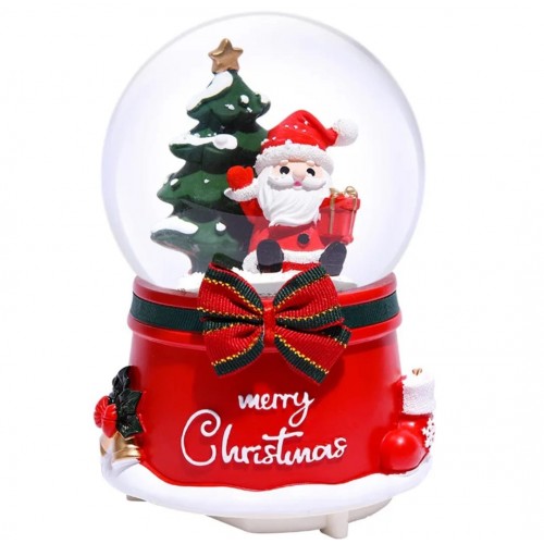 Noel Baba Merry Crs. 2024 Tasarımlı 13 cm Büyük Boy Işıklı Müzikli Kar Küresi
