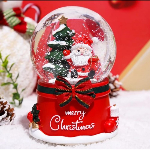 Noel Baba Merry Crs. 2024 Tasarımlı 13 cm Büyük Boy Işıklı Müzikli Kar Küresi