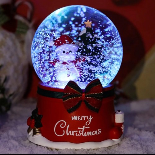 Noel Baba Merry Crs. 2024 Tasarımlı 13 cm Büyük Boy Işıklı Müzikli Kar Küresi