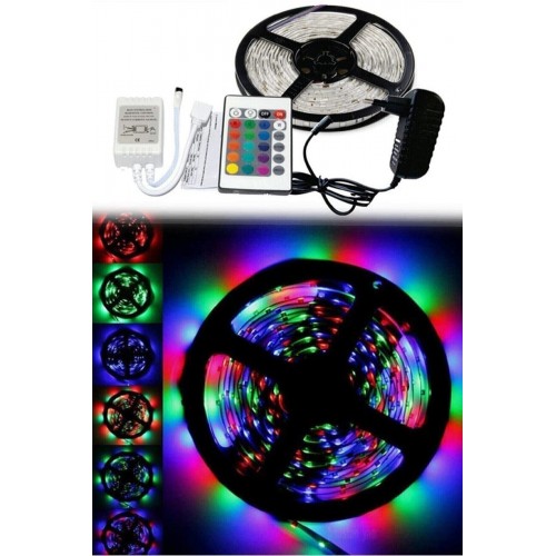 Led Animasyonlu Tak Çalıştır Kumandalı Trafolu Rgb Şerit Işık Aydınlatma 5 Metre