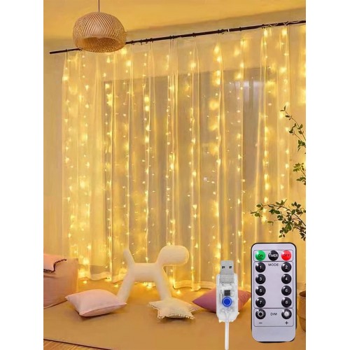 Perde Led 10 Sarkıtlı USB li  3 Metre Kumandalı 8 Modlu (3 mt X 3 mt ) Peri Led