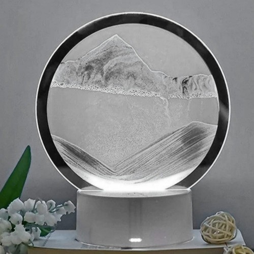3D Led Işıklı Kum Saati Gece Lambası 7 inç Kum Sanatı Ev Ofis Dekorasyonu Gri