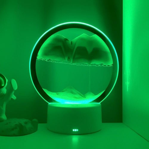 3D Led Işıklı Kum Saati Gece Lambası 7 inç Kum Sanatı Ev Ofis Dekorasyonu Yeşil