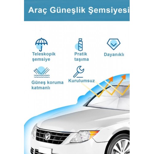 Oto Araç İçi Ön Cam Şemsiyesi  Güneşlik Gölgelik Tüm Binek Araçlar İçin GüneşlİK