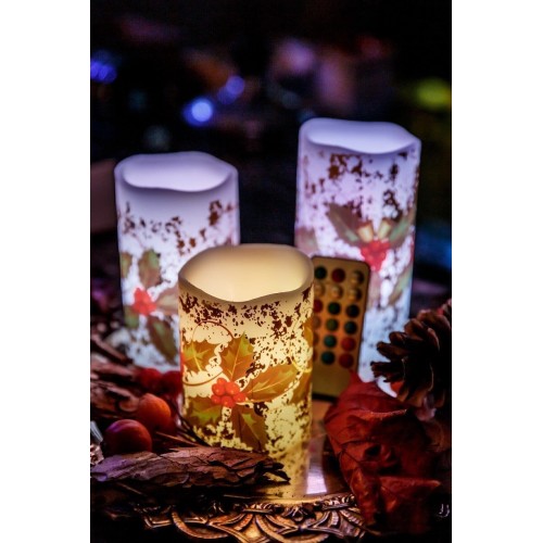 Yılbaşı Noel Temalı 3 lü Set Led Gerçek Mum Kumandalı 9 Renk Yanabilme  ve Animasyonlu Büyük Boy