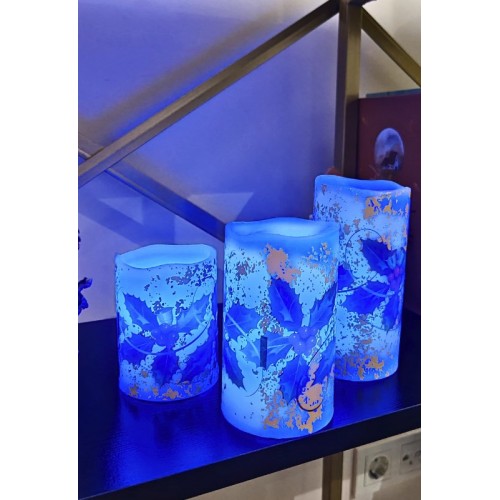 Yılbaşı Noel Temalı 3 lü Set Led Gerçek Mum Kumandalı 9 Renk Yanabilme  ve Animasyonlu Büyük Boy