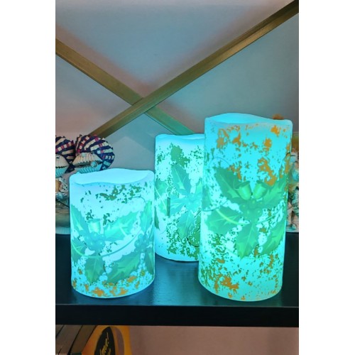 Yılbaşı Noel Temalı 3 lü Set Led Gerçek Mum Kumandalı 9 Renk Yanabilme  ve Animasyonlu Büyük Boy