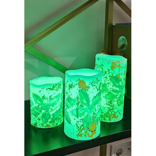 Yılbaşı Noel Temalı 3 lü Set Led Gerçek Mum Kumandalı 9 Renk Yanabilme  ve Animasyonlu Büyük Boy