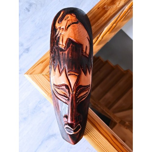 Ahşap Oyma Fil Surat Mask Totem Aborjin Tipi Duvar Objesi Mindi Ağacı El Oyması 30 cm