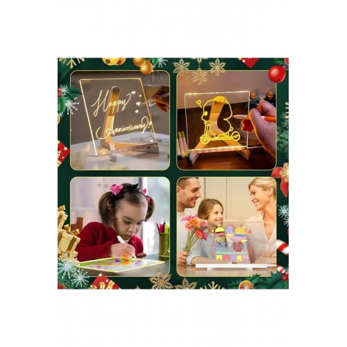 Orta Boy 20 X 20 cm Neon Mesaj Panosu Led Işıklı Yazı Çizim Tahtası Standlı 7 Keçeli Kalemli