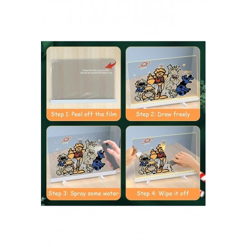 Orta Boy 20 X 20 cm Neon Mesaj Panosu Led Işıklı Yazı Çizim Tahtası Standlı 7 Keçeli Kalemli