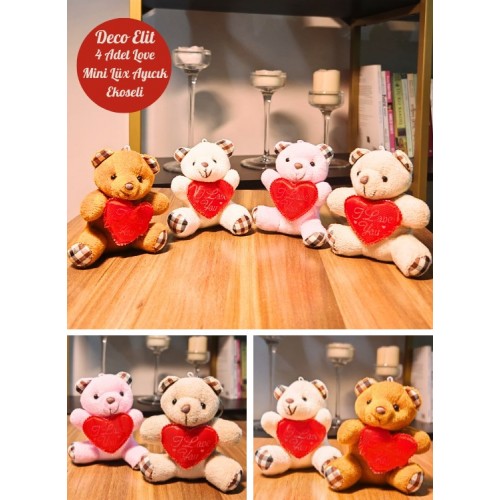 4 Adet Mini Lüx Ayıcık Kalpli Love Yazılı Hediyelik Ayıcık 11 cm x 9 cm