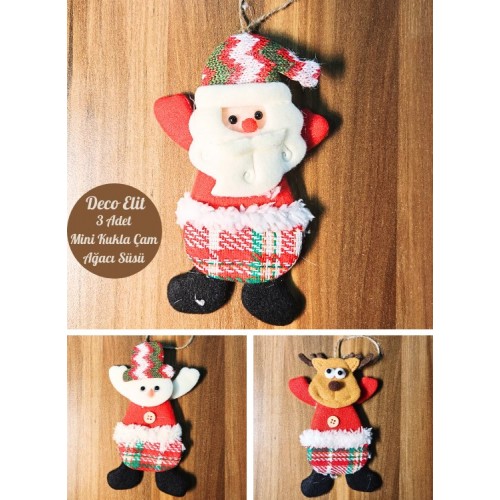 3 Adet Yılbaşı Çam Ağacı Süsü Peluş Tekstil Örme Orta Boy 17 cm x 11 cm