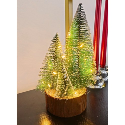 Büyük Boy Led Işıklı Nevada Çam Ağaçları 4 lü Set Büyük Meşe Kütüklü Led Işıklı 22 Cm Boy