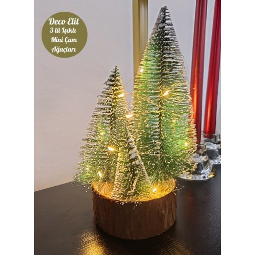 Büyük Boy Led Işıklı Nevada Çam Ağaçları 4 lü Set Büyük Meşe Kütüklü Led Işıklı 22 Cm Boy