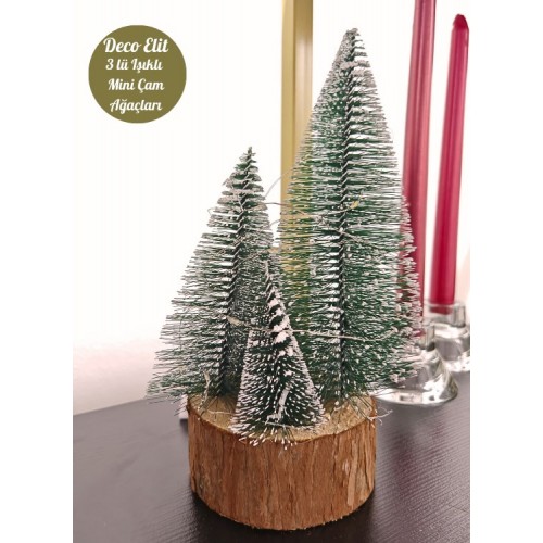 Büyük Boy Led Işıklı Nevada Çam Ağaçları 4 lü Set Büyük Meşe Kütüklü Led Işıklı 22 Cm Boy