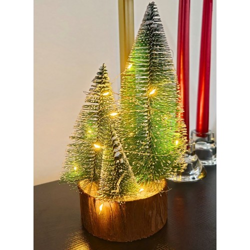Büyük Boy Led Işıklı Nevada Çam Ağaçları 4 lü Set Büyük Meşe Kütüklü Led Işıklı 22 Cm Boy