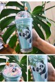 Sevimli Panda Temalı Çift Katman 450ml Suluk Pipetli Mika Matara Mavi 2770