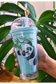 Sevimli Panda Temalı Çift Katman 450ml Suluk Pipetli Mika Matara Mavi 2770