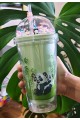 Sevimli Panda Temalı Çift Katman 450ml Suluk Pipetli Mika Matara Yeşil 2770