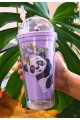 Sevimli Panda Temalı Çift Katman 450 ml Suluk Pipetli Mika Matara Mor 2770