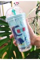 Sevimli Dino Temalı Çift Katman 450 ml Suluk Pipetli Mika Mavi 2769