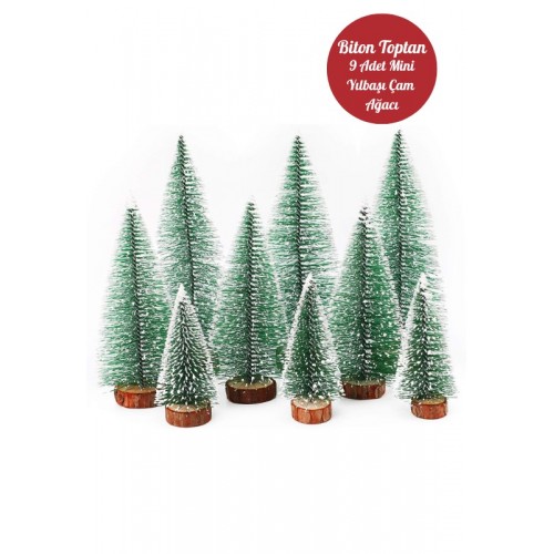 9 Adet Nevada Mini Çam Ağacı Uçlarına Kar Yağmış Karlı Yılbaşı Hediyesi  15-12-8  cm