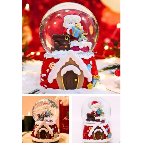 Yılbaşı 2025 Noel Baba Hediyeleri 13 cm Orta Boy Işıklı Müzikli Kar Küresi 59B