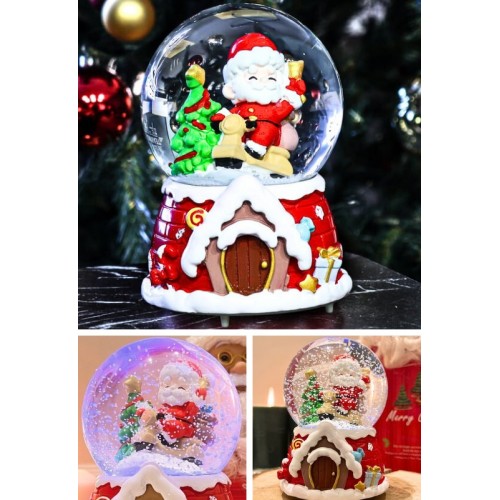 Yılbaşı 2025 Noel Baba Temalı 13 cm Orta Boy Işıklı Müzikli Kar Küresi 59A