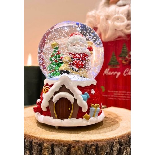Yılbaşı 2025 Noel Baba Temalı 13 cm Orta Boy Işıklı Müzikli Kar Küresi 59A