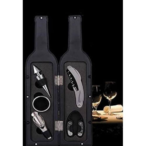 5 Parça Çelik Şişe Açacağı Seti Dekoratif Kılıf ile Şık Hediye Seti , Wine Opener Gift Set