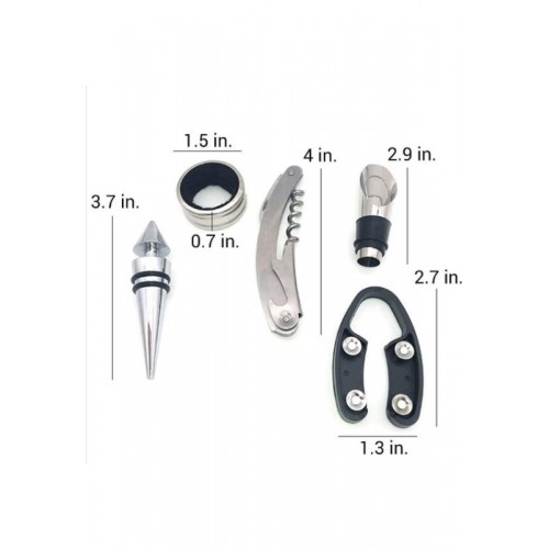 5 Parça Çelik Şişe Açacağı Seti Dekoratif Kılıf ile Şık Hediye Seti , Wine Opener Gift Set